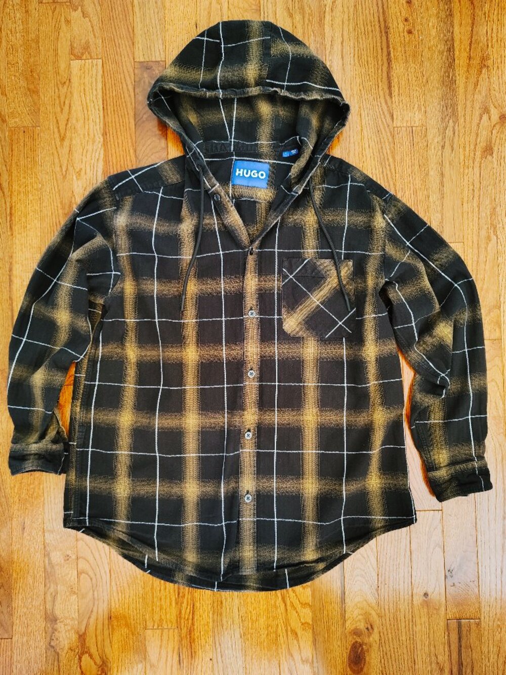 HUGO by Hugo Boss EBHOOD Men's Plaid Hooded Shirt Oversized Streetwear